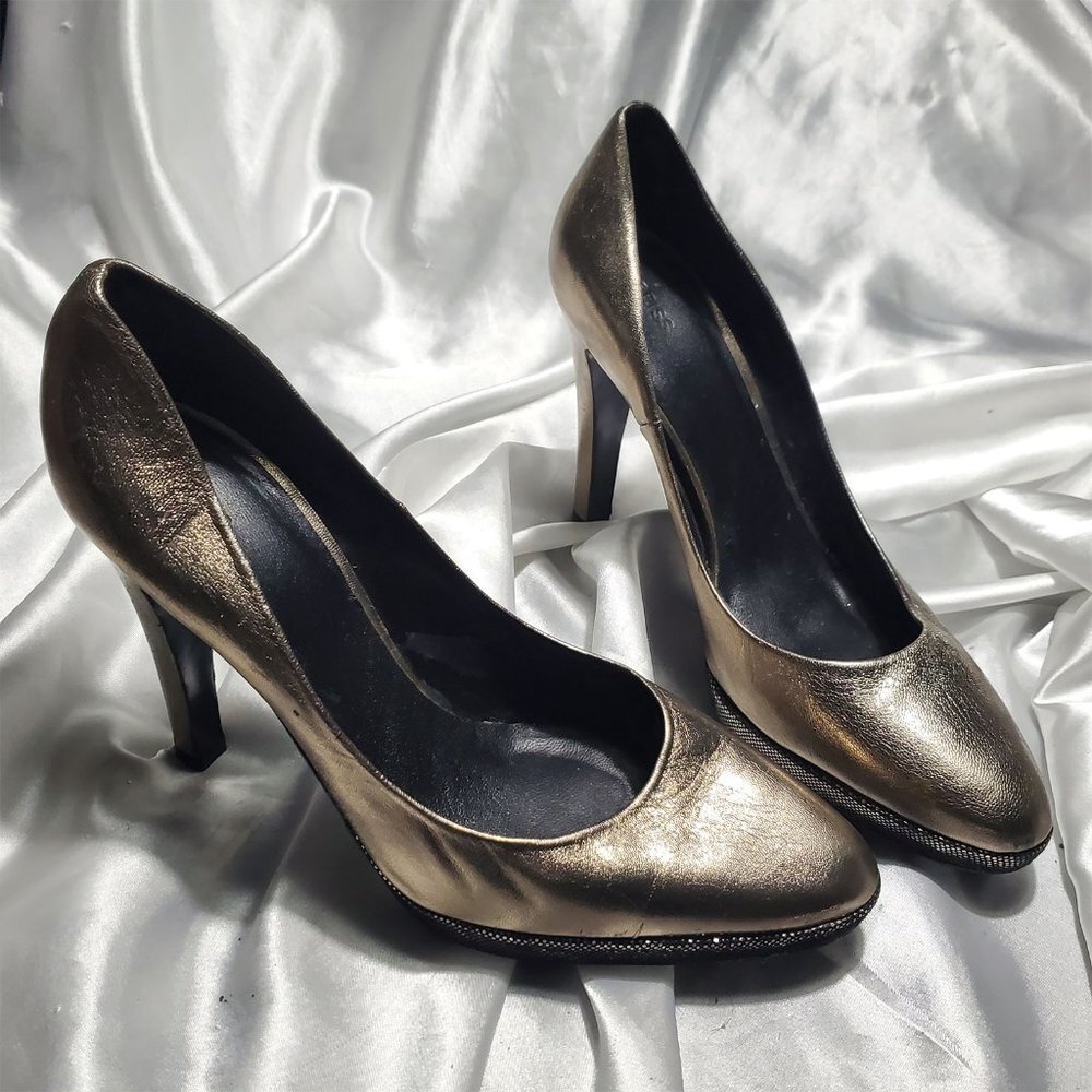 REISS bronze gold leather platform high heel pumps SZ 41 10